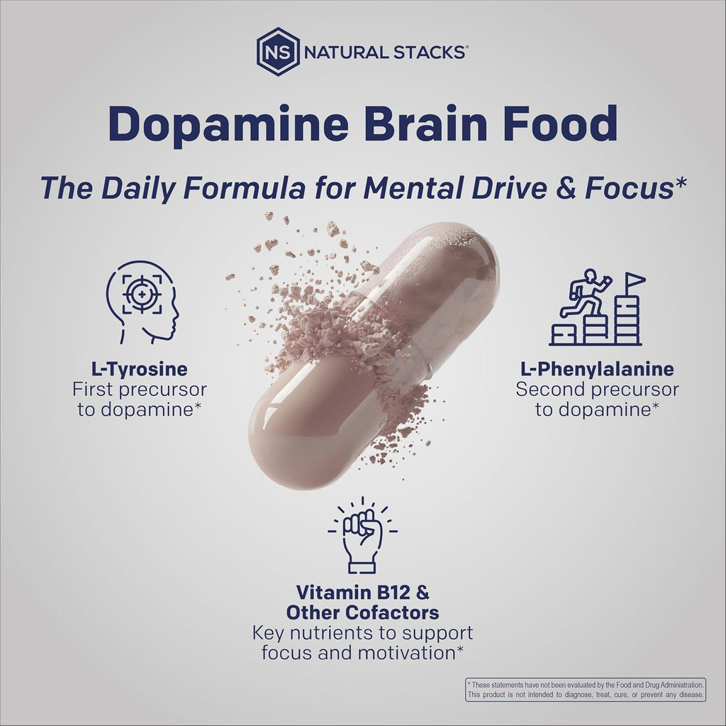 Natural Stacks Dopamine Brain Food - 650mg L-Tirosina - 60 Cápsulas