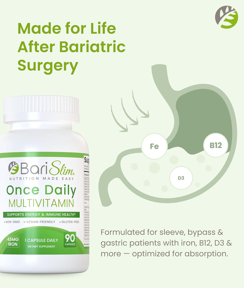 BariSlim Multivitamínico Bariátrico Una Vez al Día con 45 mg de Hierro - 90 Días
