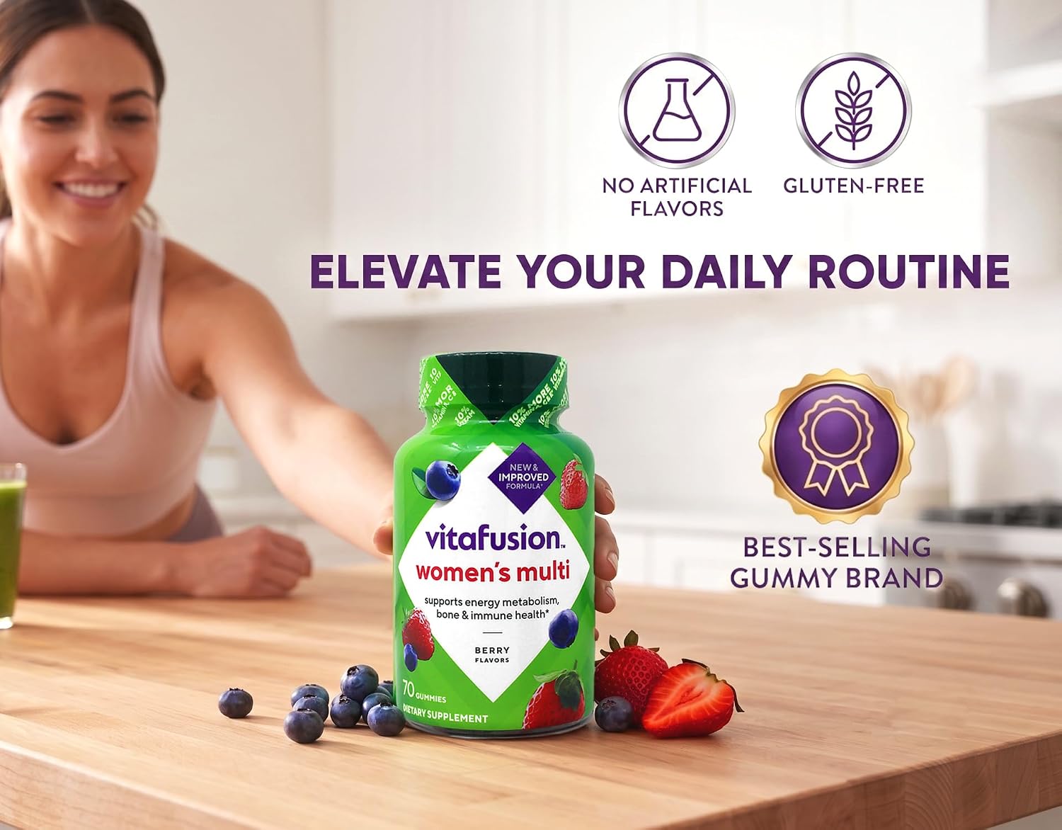 Vitafusion Women's Complete Multivitamin Gominolas, Sabor Baya Natural, 70 unidades (Paquete de 4)