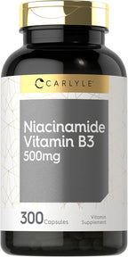 Carlyle Niacinamida 500 mg, 300 cápsulas - Suplemento de Vitamina B3