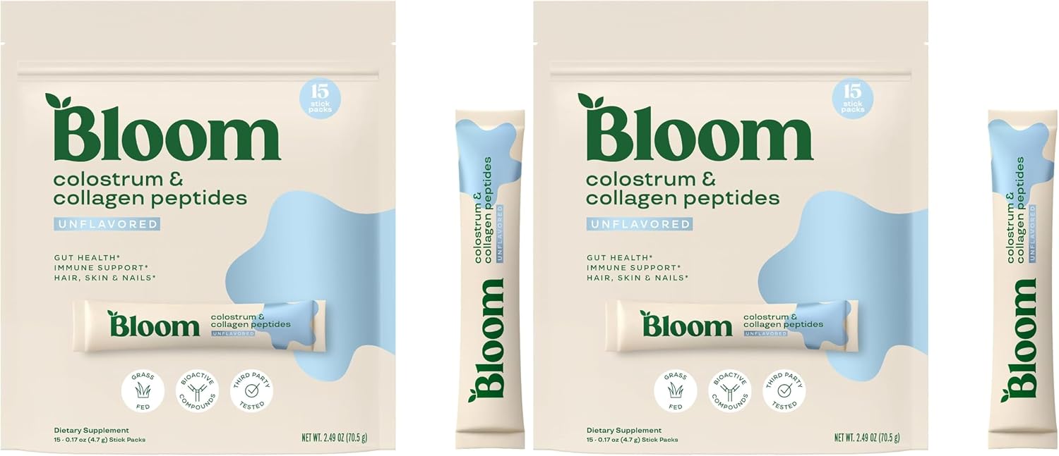 Bloom Nutrition Polvo de Calostro Bovino con Vitamina B12 y Probióticos | Sin Sabor, 25 Raciones