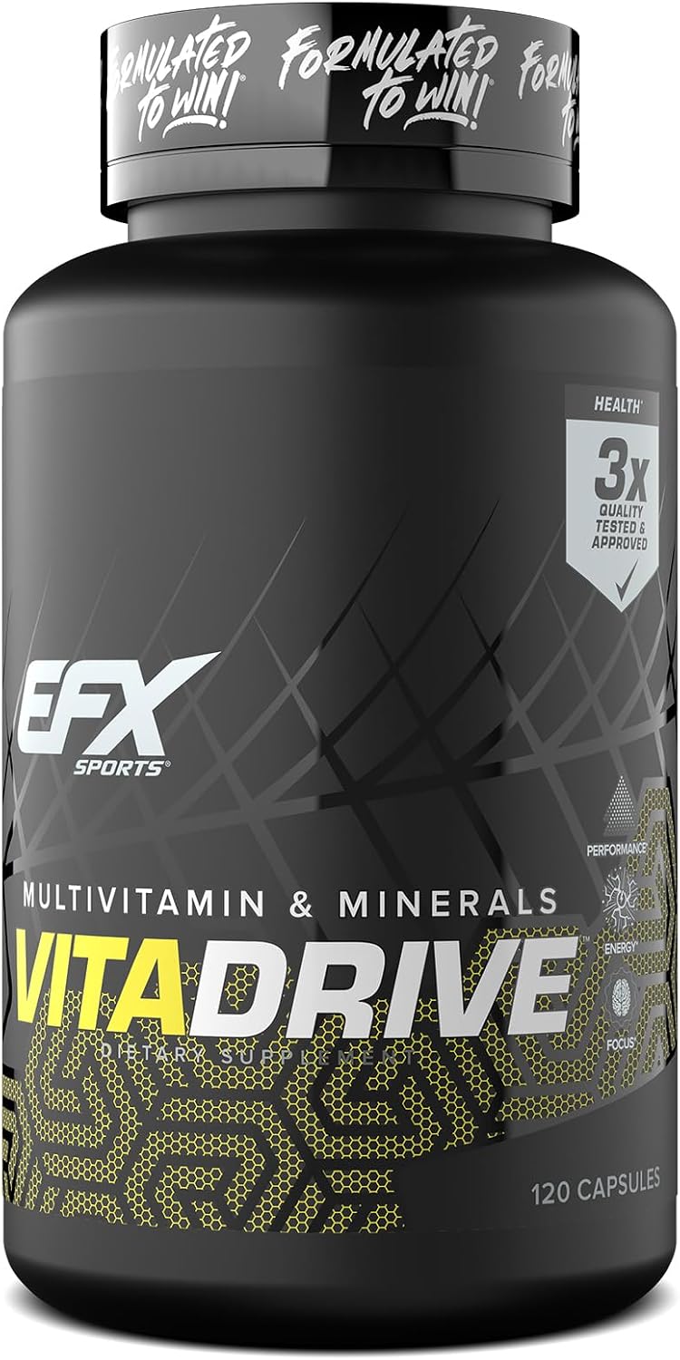 EFX Sports Vita Drive | Multivitamínico para Atletas | Complejo de Vitaminas, Minerales, Micronutrientes y Antioxidantes | 30 Servicios, 120 Cápsulas