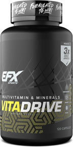 EFX Sports Vita Drive | Multivitamínico para Atletas | Complejo de Vitaminas, Minerales, Micronutrientes y Antioxidantes | 30 Servicios, 120 Cápsulas