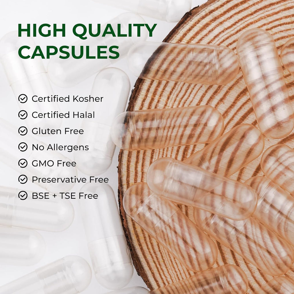 Cápsulas Vacías Tamaño 00 Separadas Veganas (1.000 Cápsulas + 1.000 Cuerpos) - Sin Gluten, No GMO, Certificación Halal - Kit de Llenado para Suplementos Caseros