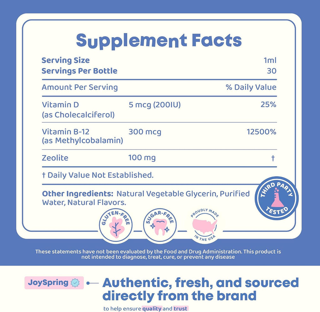 JoySpring LingoLeap – Fórmula Líquida para Niños con Zeolita Clinoptilolita, B12 Metilada y Vitamina D3 | Apoyo Diario Suave | 30 Dosis (30 ml)
