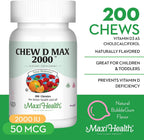Maxi Health Vitamina D3 2000 IU Masticable - Sabor a Chicle Natural - 200 Comprimidos