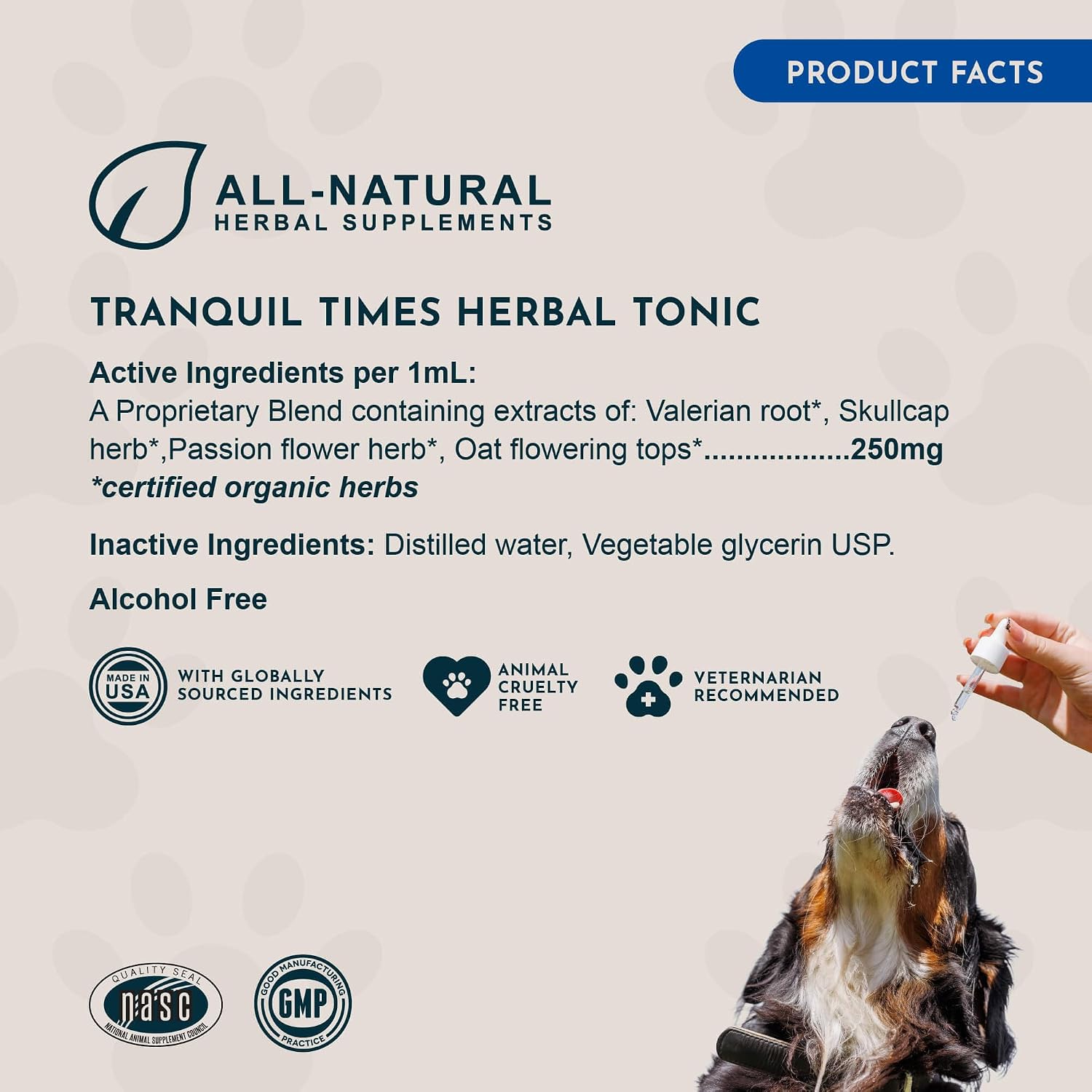 Tranquility Blend – Gotas calmantes orgánicas para perros y gatos, 30 ml
