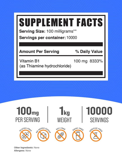 BulkSupplements Tiamina HCl en Polvo - 100mg – Función del sistema nervioso: La tiamina contribuye al – Image 2