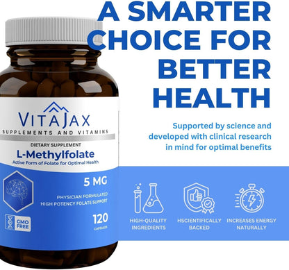L-Metilfolato 5 mg | 120 Cápsulas | Folato – Aquellos que buscan apoyar su salud cardiovascular mediante la – Image 7