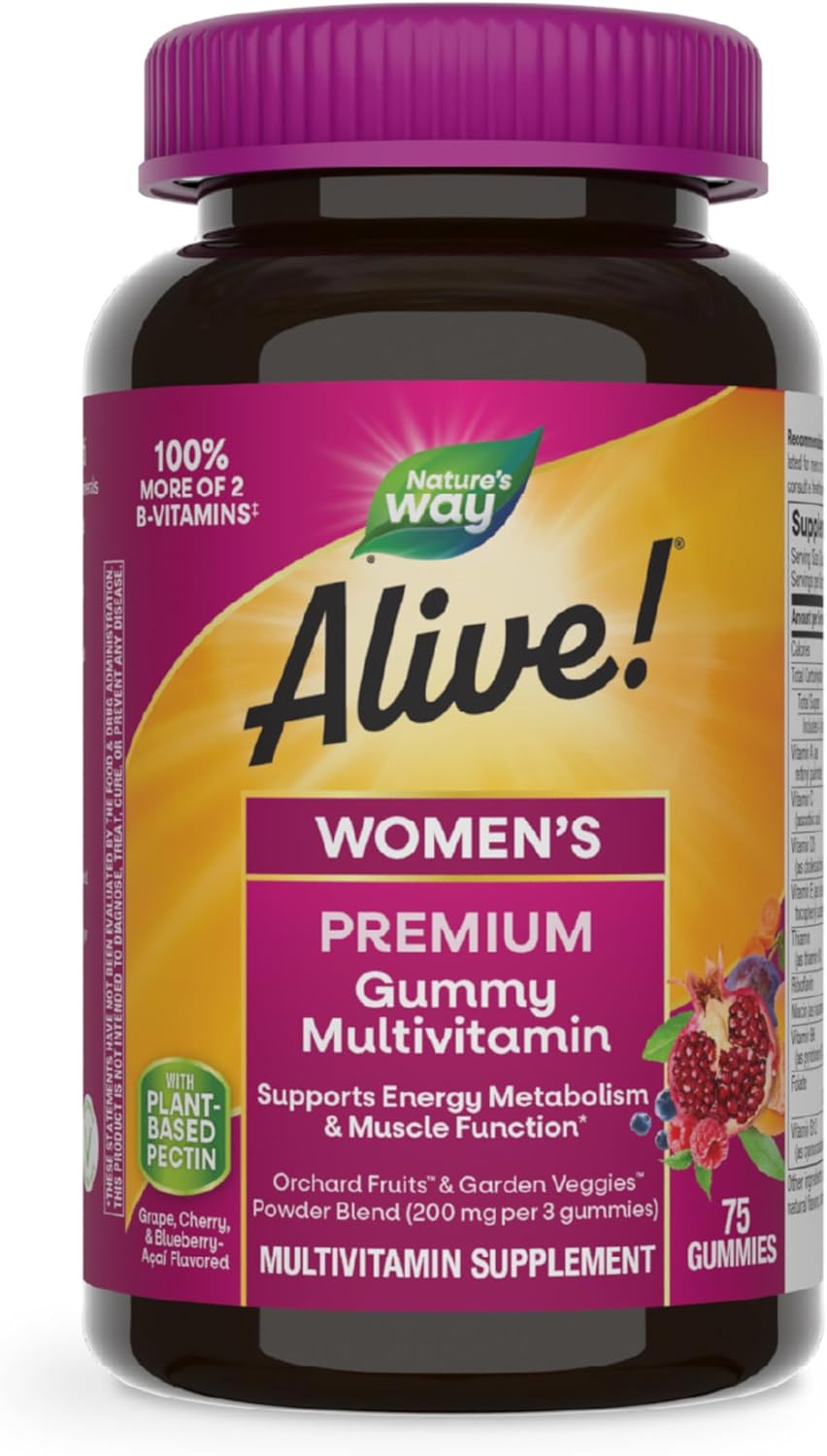 Nature's Way Alive! Premium Women's Multivitamin, 75 Gummies - Grape, Cherry & Acai-Berry Flavors