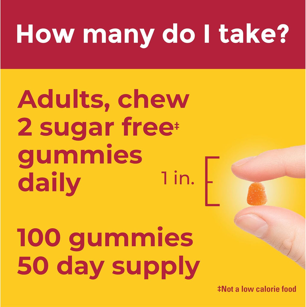 Nature Made Zero Sugar Vitamin C Gominolas 250 mg por dosis, Apoyo Inmunitario y Antioxidante, Sin Aspartamo, 100 Gominolas Sin Azúcar, 50 Días