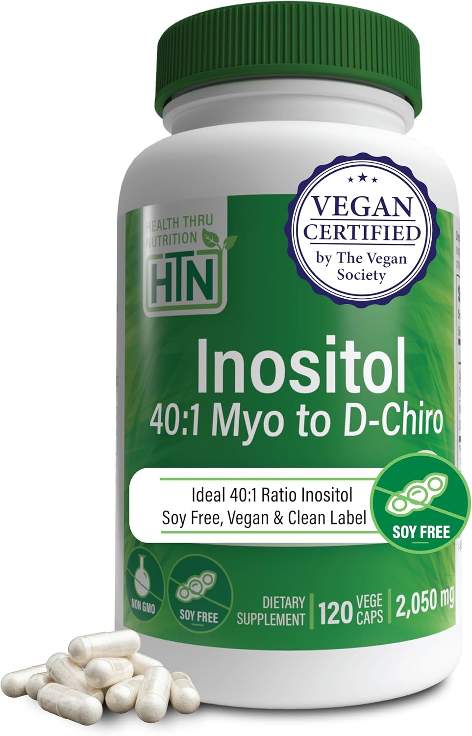 Health Thru Nutrition Inositol Supplement 40:1 Myo-Inositol a D-Chiro-Inositol 2050mg por Porción | 120 Cápsulas | Vegano Certificado | No Transgénico