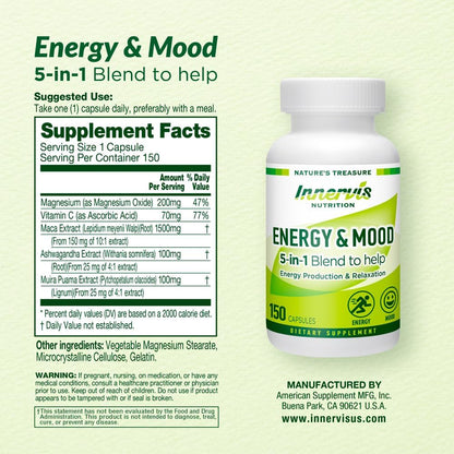 Energy & Mood Supplement – Boost Energy & Reduce Fatigue, Support Relaxation – 150 Capsules – Non-GMO, 3rd Party Tested – – Image 2
