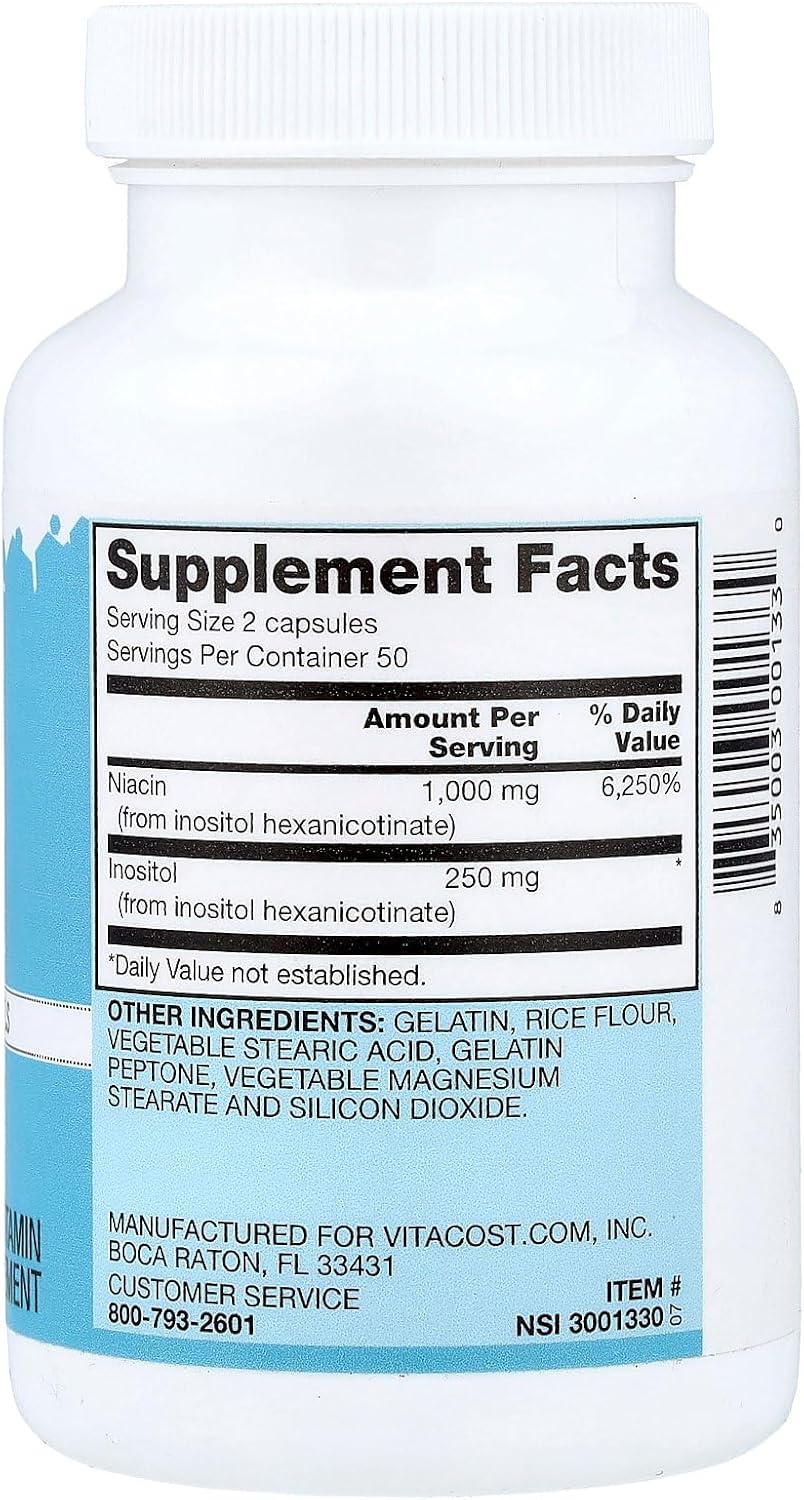 Vitacost Niacina sin Rubor, 100 Cápsulas (500 mg por Cápsula)