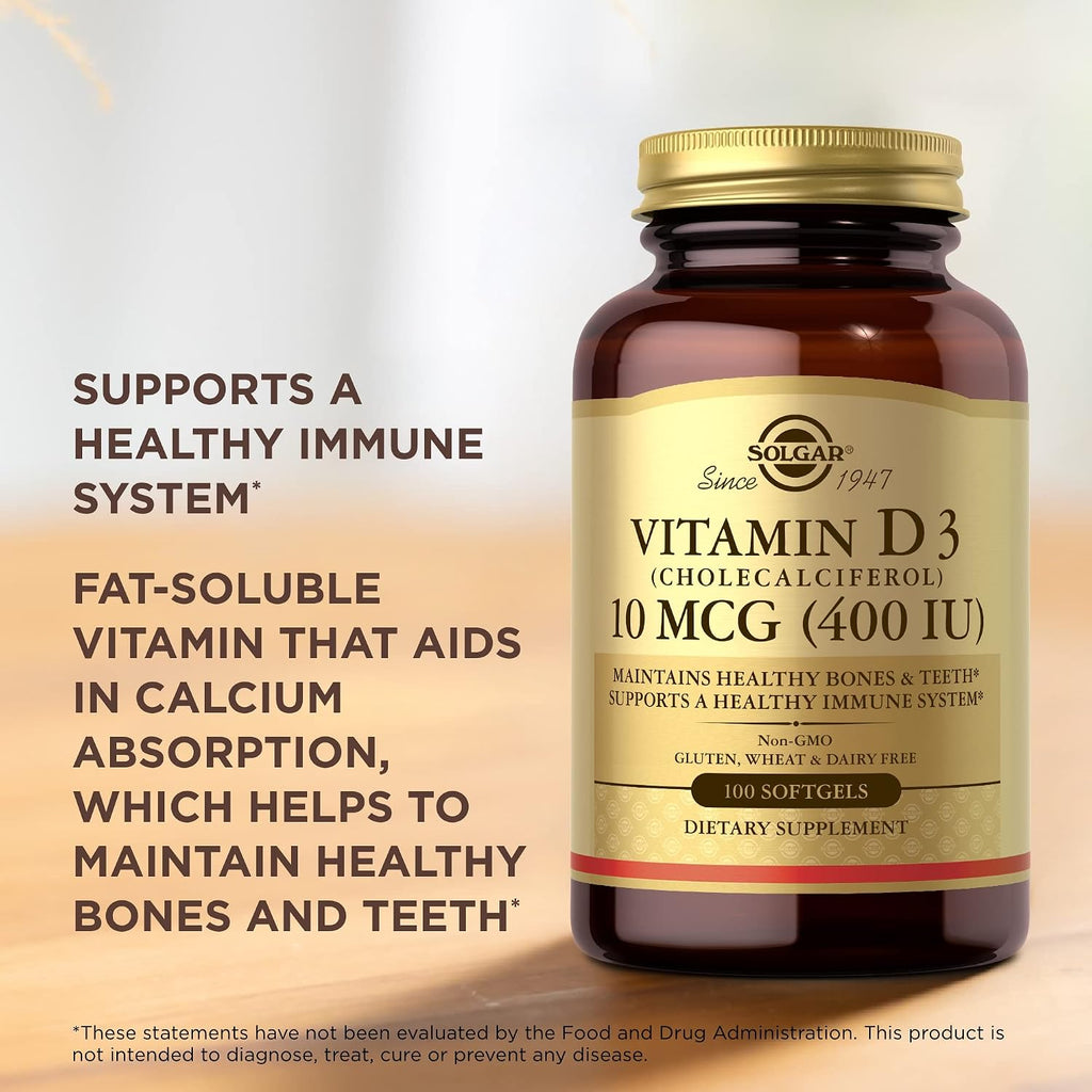 Solgar Vitamin D3 (Cholecalciferol) 10 mcg (400 IU), 100 Softgels