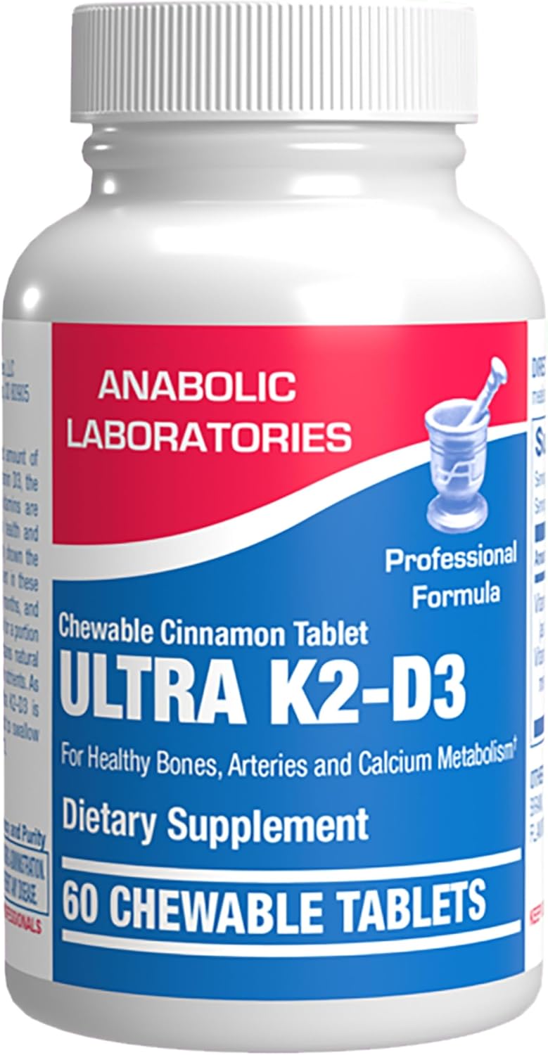Anabolic Laboratories Vitamina D3 K2 Masticable - 2000UI D3, 80mcg K2, Sabor Canela (60 Comprimidos)
