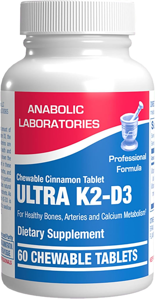Anabolic Laboratories Vitamina D3 K2 Masticable - 2000 UI D3, 80 mcg K2, Sabor Canela (60 Comprimidos)