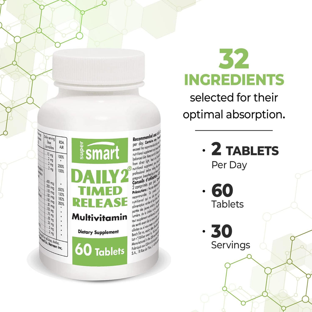 SuperSmart Daily 2 Timed Release - Complejo Multivitamínico Avanzado 32 en 1 - 60 Comprimidos