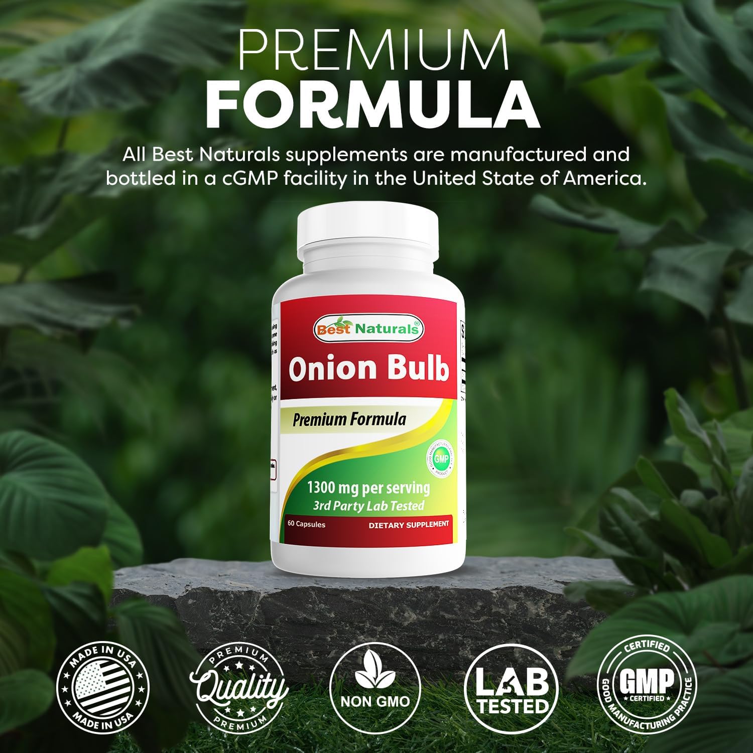 Best Naturals Bulbo de Cebolla Seco 1300mg por Porción - 60 Cápsulas - También Conocido Como (Allium Cepa)