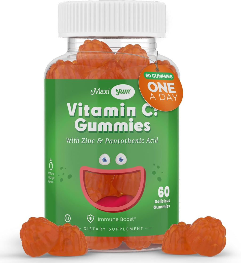 Maxi Health Gominolas de Vitamina C con Zinc - Apoyo Inmunitario - Sin Sabores Artificiales ni Conservantes - 60 Gominolas