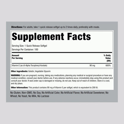 Piping Rock Vitamin E 200 IU | 90mg | 100 – Función inmunitaria: La vitamina E contribuye al funcionamiento normal – Image 2