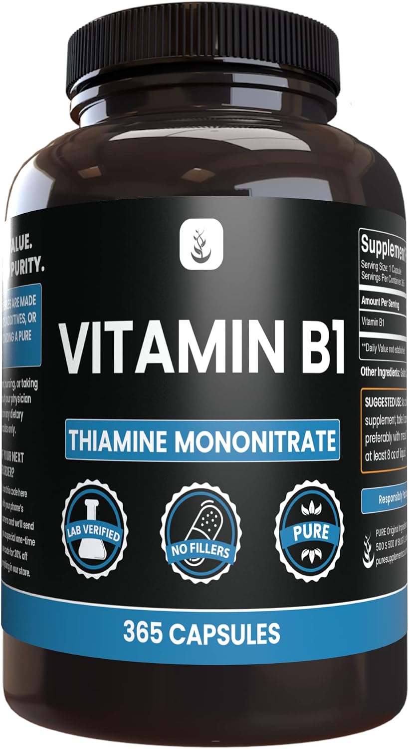 PURE ORIGINAL INGREDIENTS Vitamina B1 (Tiamina Mononitrato) 365 Cápsulas