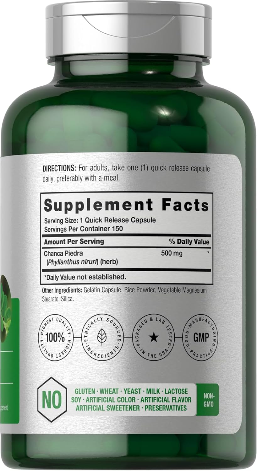 Horbäach Chanca Piedra Cápsulas | 500mg | 150 Cápsulas | Suplemento Herbal Sin Gluten y No Transgénico