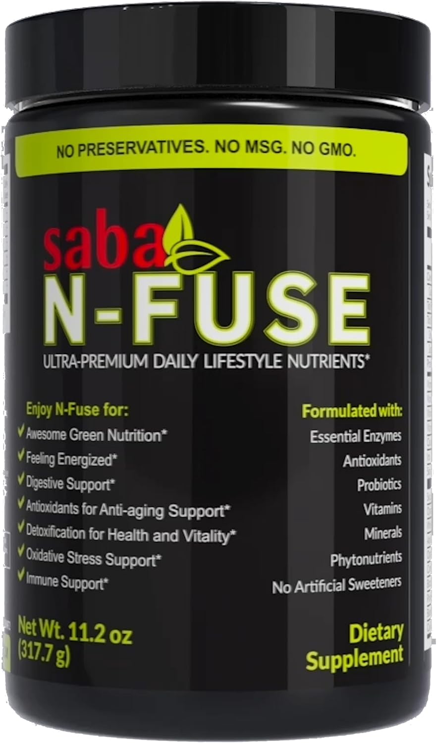 Saba N-Fuse Super Greens Powder – 50+ Superalimentos, Probióticos, Enzimas Digestivas y Adaptógenos