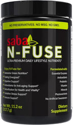 Saba N-Fuse™ Super Greens Powder – 50+ Superfoods, Probiotics, Digestive Enzymes & Adaptogens, 30 Servings