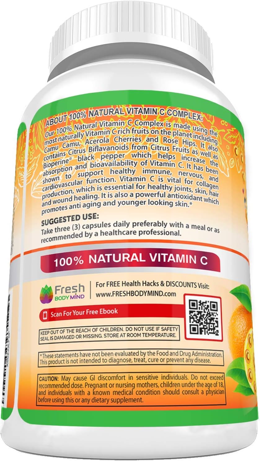 Fresh Healthcare Vitamina C 500mg Natural – 120 Cápsulas Veganas