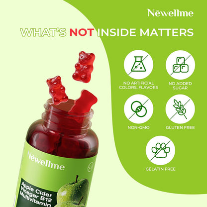 NEWELLME Gominolas de Vinagre de Manzana con la Madre y B12 - Sin Azúcar, Veganas, 60 unidades – Image 4