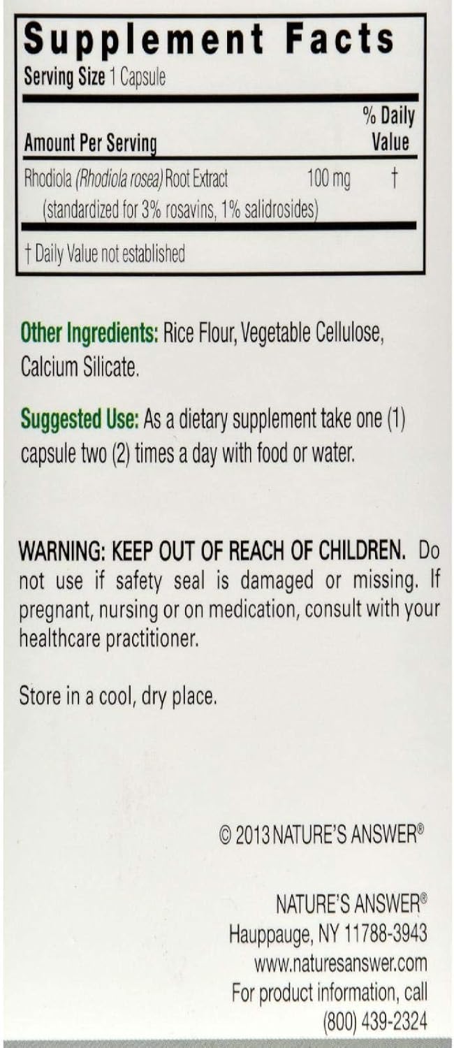 Nature's Answer Rhodiola Root Cápsulas Vegetales, 60 uds