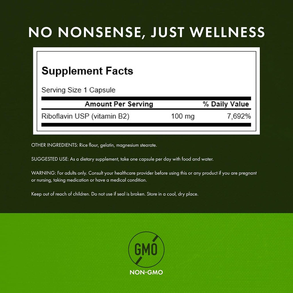 Swanson Vitamina B2 (Riboflavina) 100 mg - 100 Cápsulas