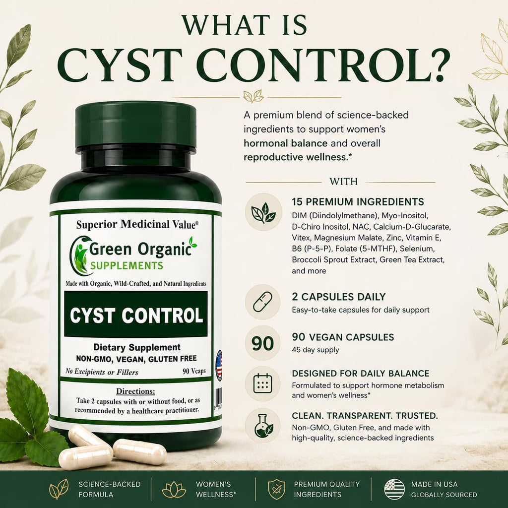 Green Organic Supplements Fórmula para Quiste Mamario, 90 Cápsulas Vegetales, Alta Absorción, No-GMO, Sin Gluten (Paquete de 3)