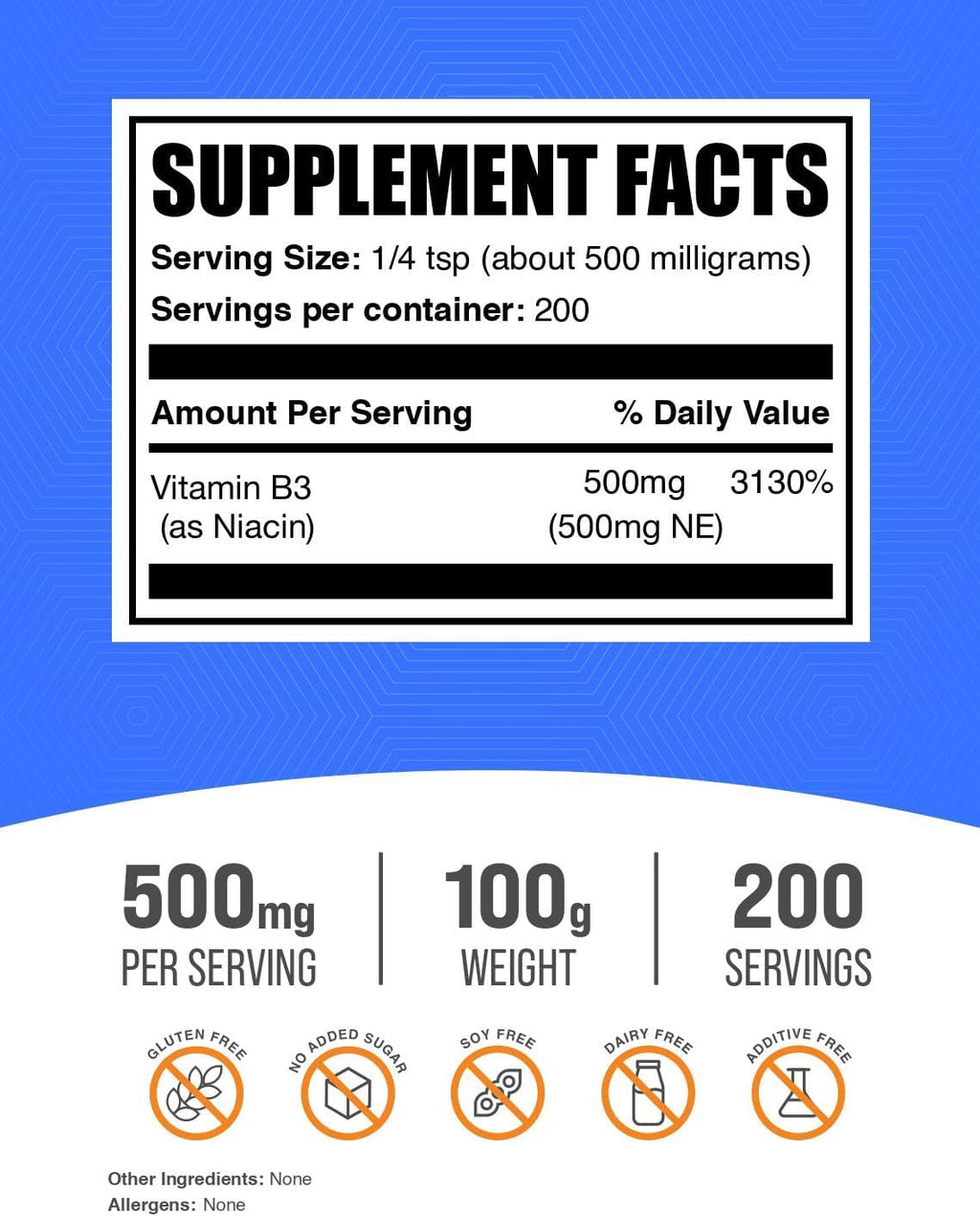 Polvo de Niacina 500mg – Vitamina B3 con Efecto Enrojecedor, 100g
