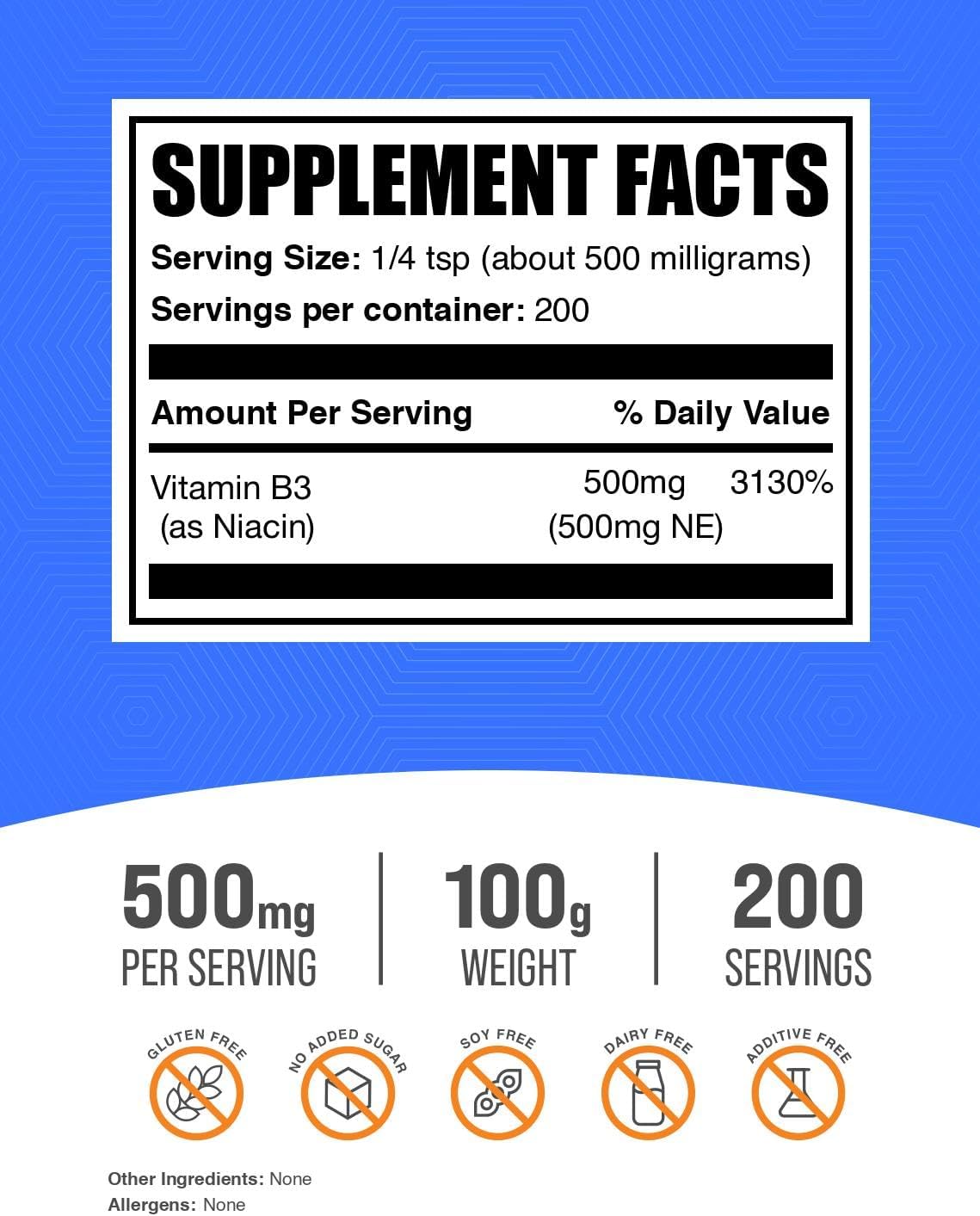 Polvo de Niacina 500mg – Vitamina B3 con Efecto Enrojecedor, 100g