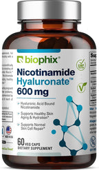 Nicotinamida con Ácido Hialurónico 600 mg, 60 Cápsulas Vegetales - Sin Enrojecimiento, Sin Gluten