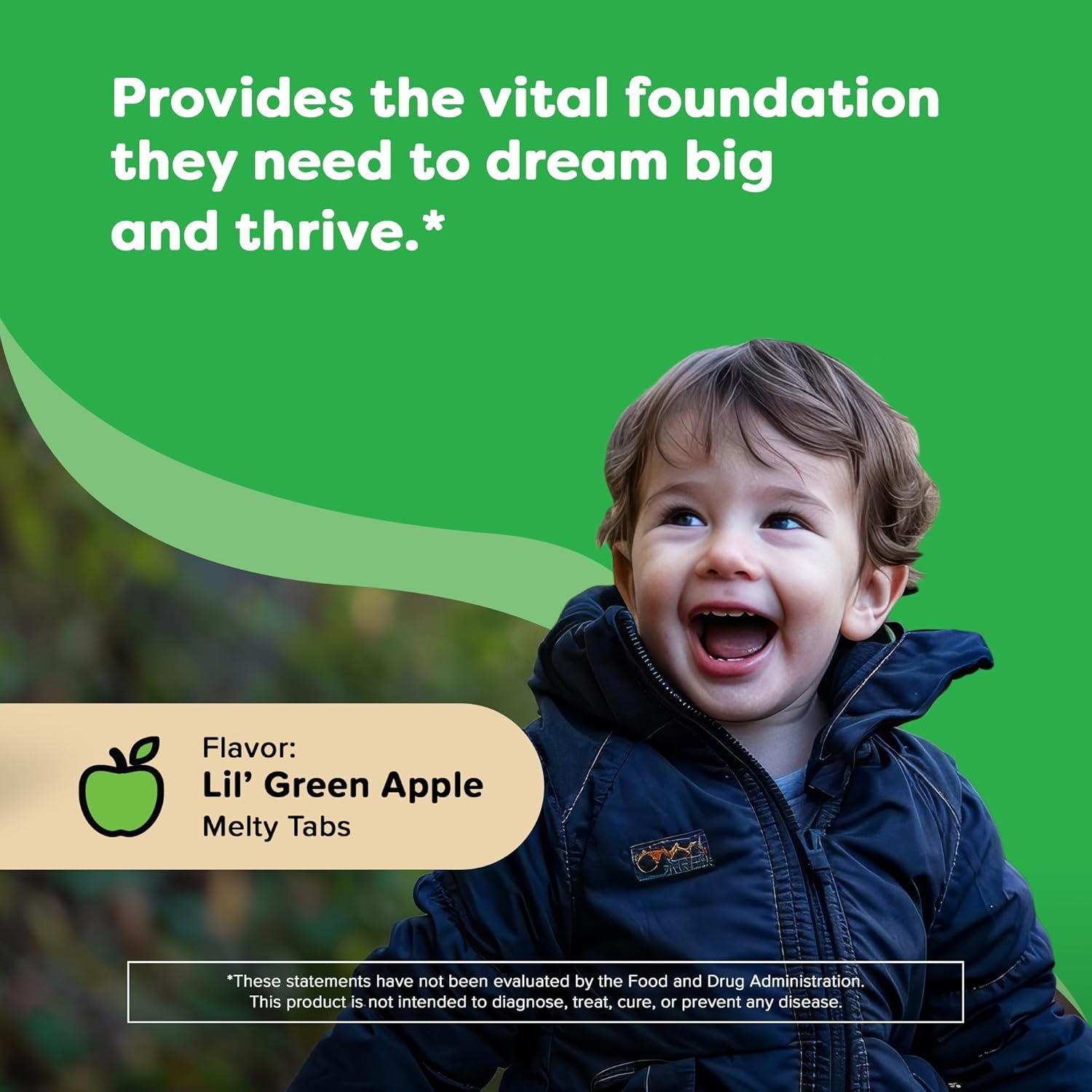 Renzo's Dynamite D3: Vitamina D3 para niños, 60 comprimidos disolventes sin azúcar sabor manzana verde