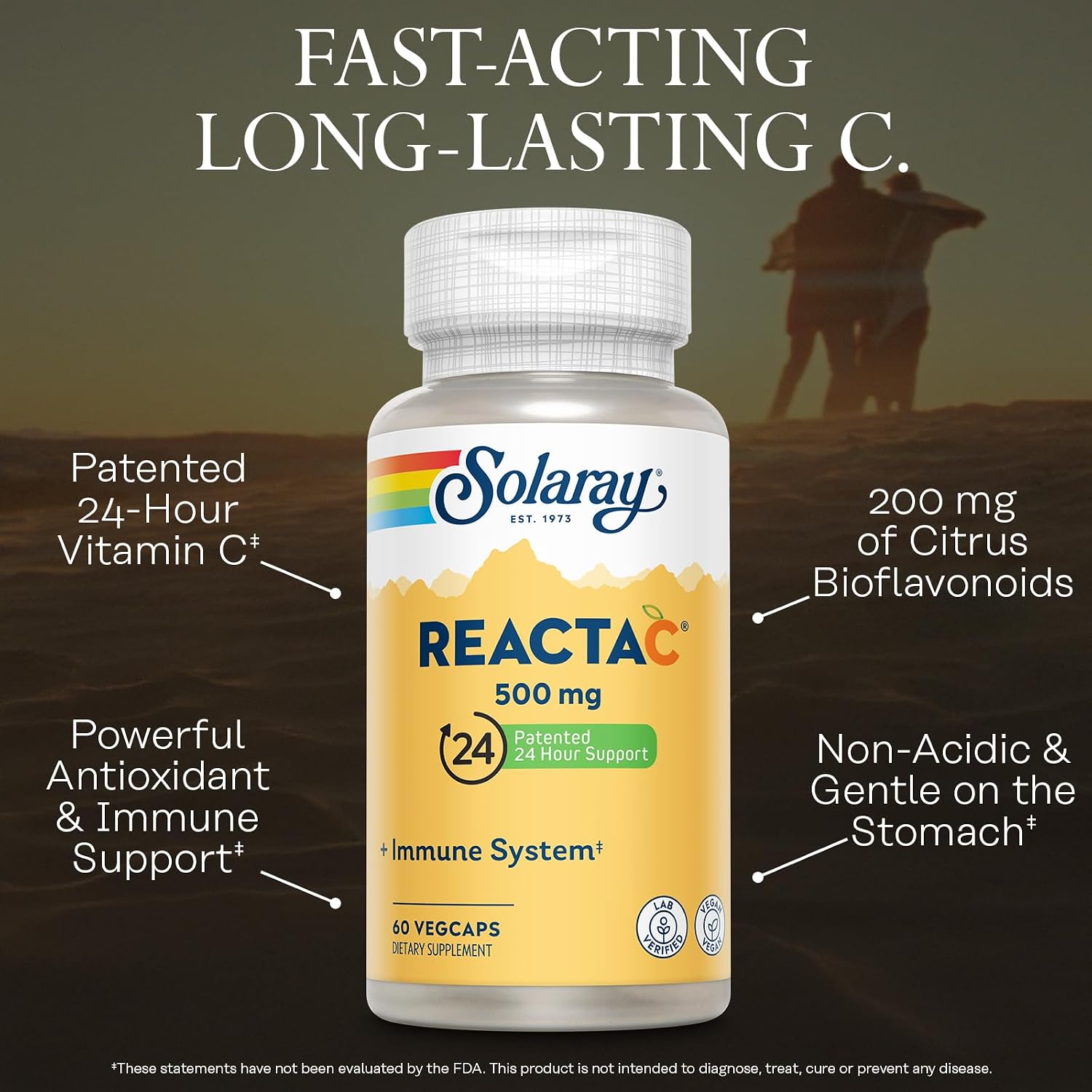 Solaray Reacta-C Vitamina C 500 mg - 60 Cápsulas Veganas de Liberación Prolongada