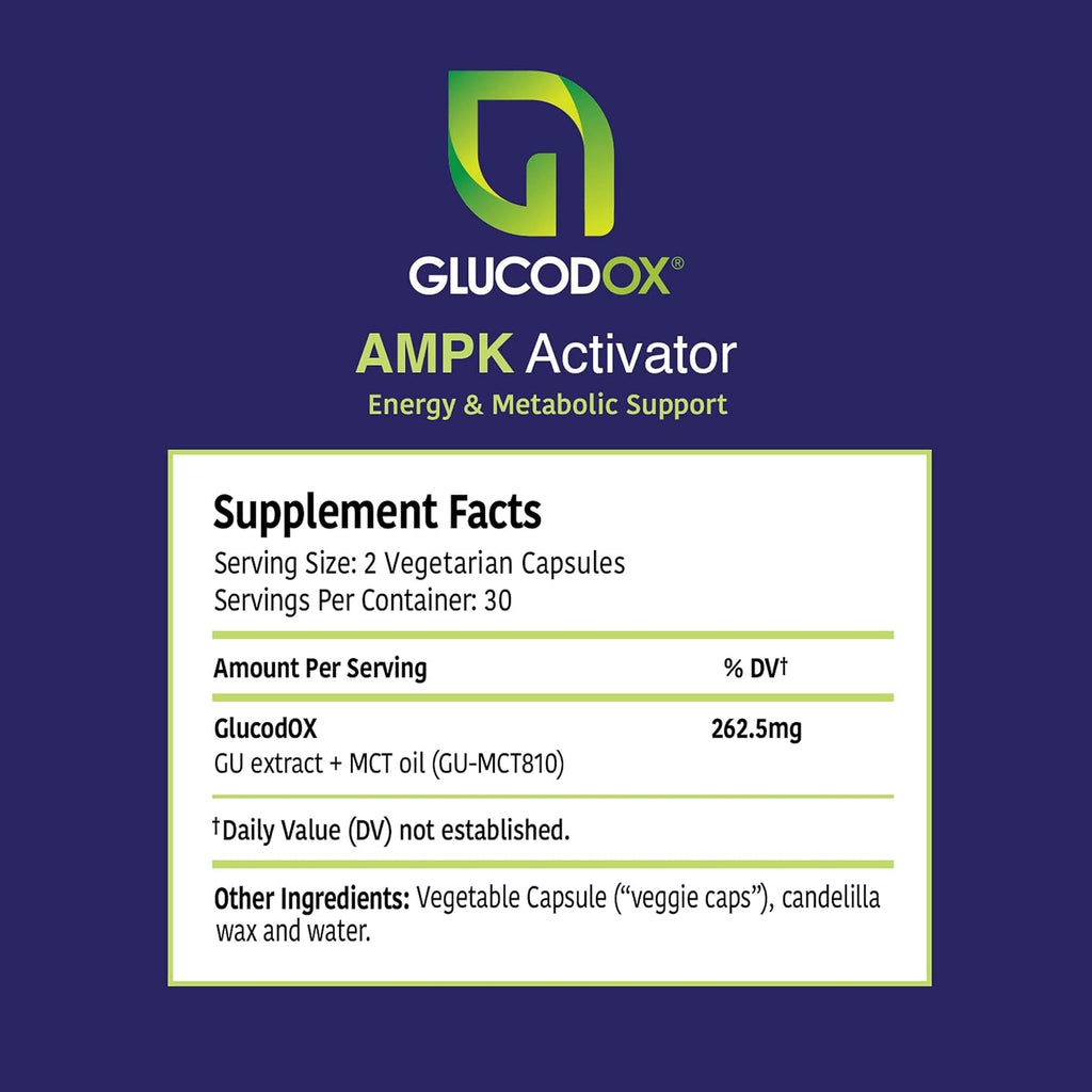 GlucodOX AMPK Activator – 60 Cápsulas – Suplemento Vegano con Guggul para el Metabolismo y la Longevidad