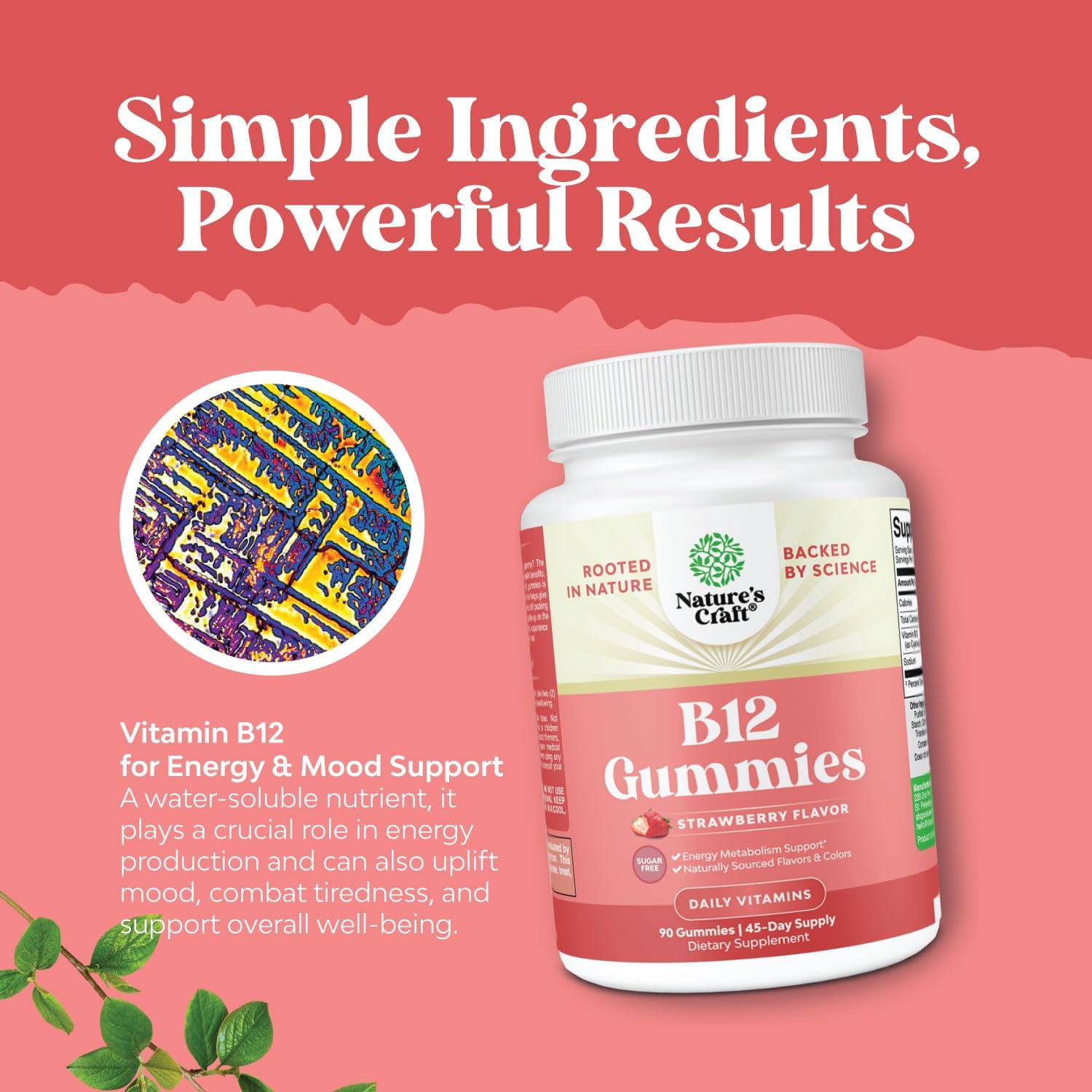 Vitamin B12 Gummies - Gomitas de Vitamina B12 1000 mcg Sin Azúcar para Adultos - Apoyo Energético e Inmune - Vegano, Sin Gluten, Kosher - 90 Gomitas