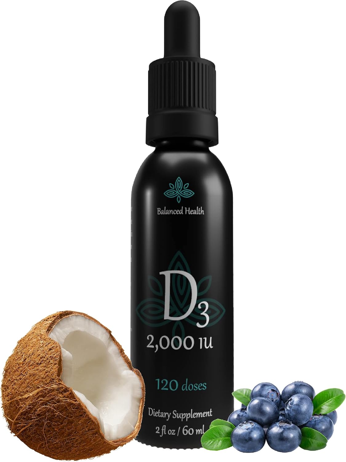 Balance Health D3 2000 UI, Gotas Líquidas de Vitamina D3 con MCT, Sabor Arándano, 59 ml (120 dosis)