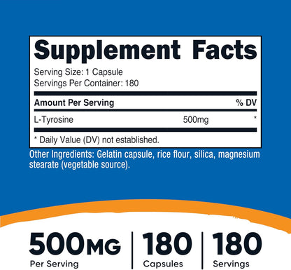 Nutricost L-Tyrosine 500mg, 180 Cápsulas por – Sin gluten – Image 2