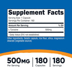 Nutricost L-Tyrosine 500mg, 180 Cápsulas - Sin Gluten y No GMO