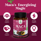 Cápsulas de Maca para Mujer – Mezcla de Maca Roja, Amarilla y Negra – 60 Cápsulas