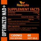 Rossylla Suplemento NAD+ Liposomal, 1300 mg por dosis, 120 Cápsulas Blandas