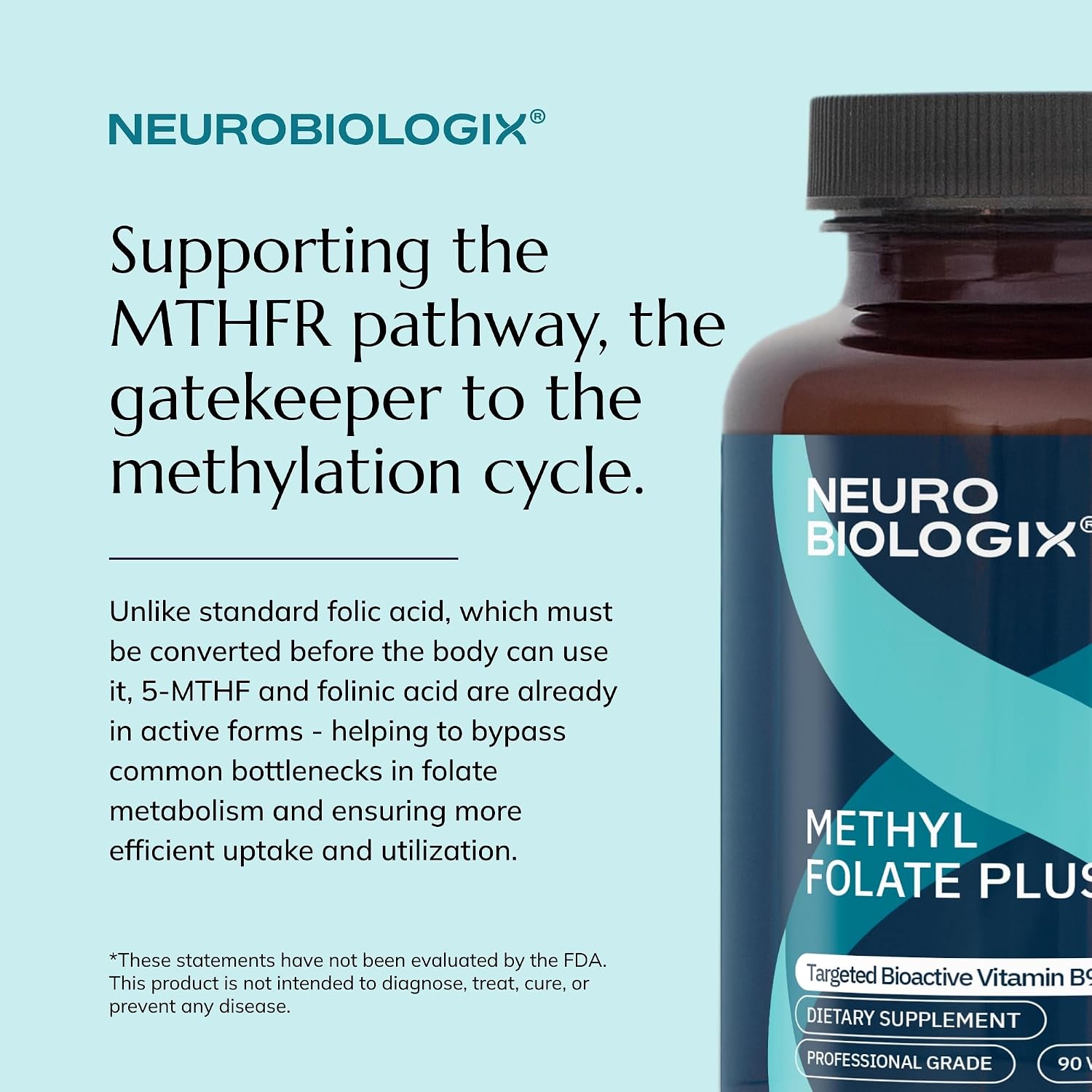 Neurobiologix Methyl Folate Plus – L-5-Methylfolate, Folinic Acid & B Vitamins Advanced Blend, 90 Capsules