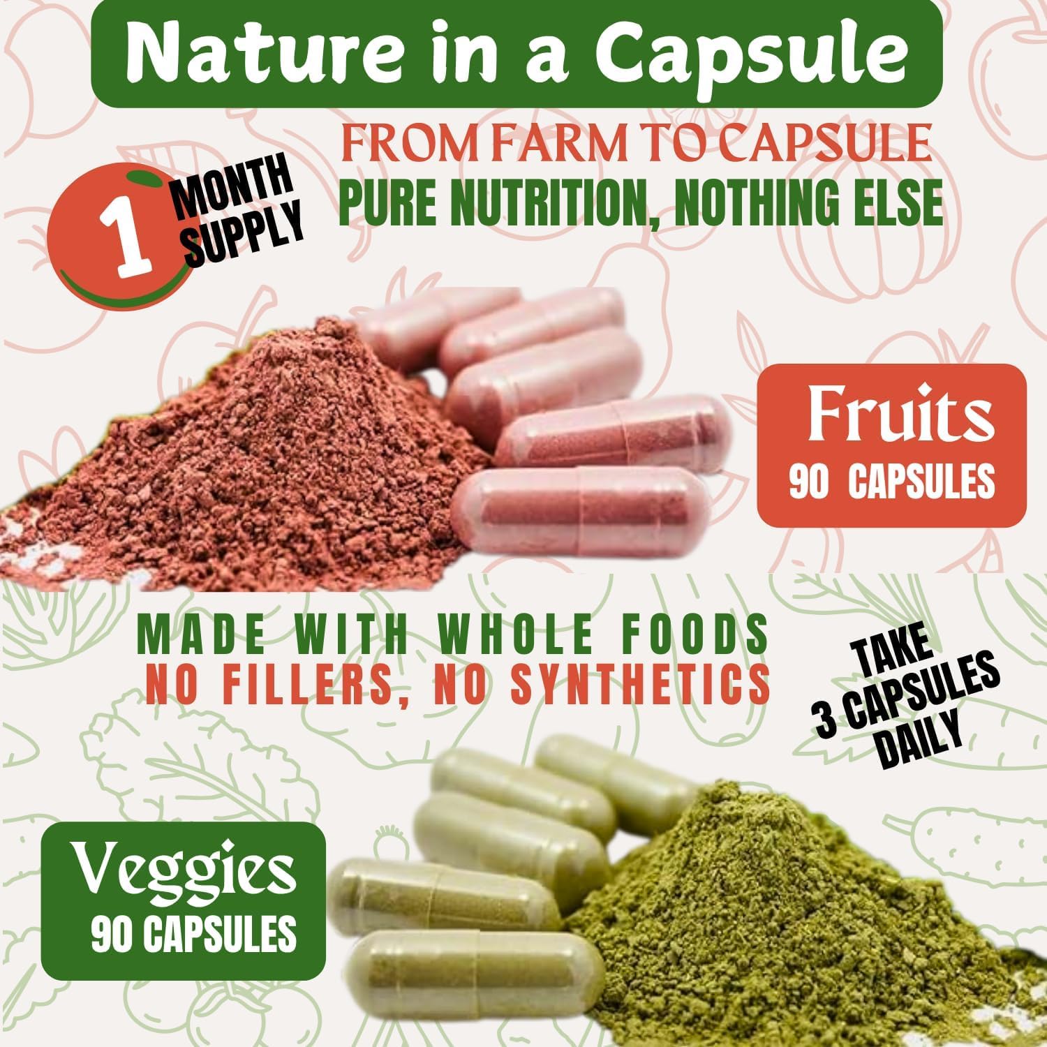 TM NATURALS Suplemento de Frutas y Verduras para Hombres y Mujeres - 90 Cápsulas (Pack de 2) - Superalimentos Naturales