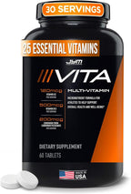 Vita JYM Multivitamínico y Mineral Diario para Hombres y Mujeres - Complejo Vitamínico con Hierro, A, C, B6, B12, E, K2, Boro, Biotina, Potasio y Más - 60 Comprimidos
