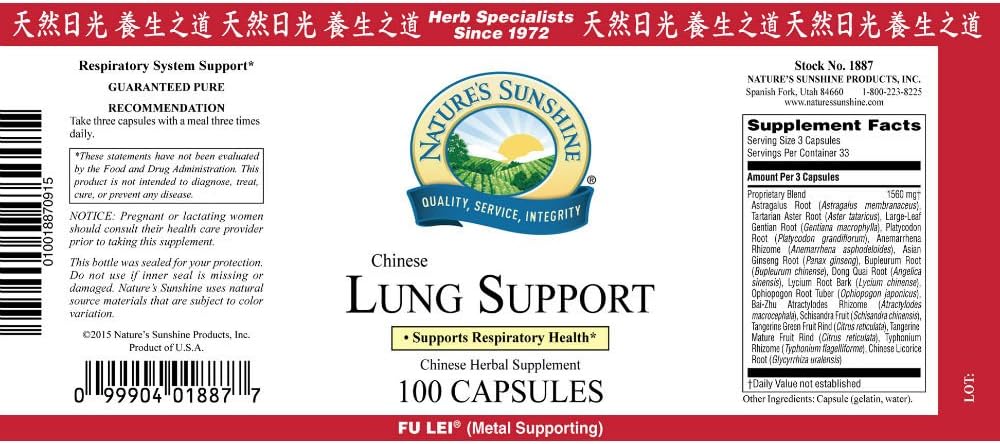 Nature's Sunshine Lung Support, 100 Cápsulas